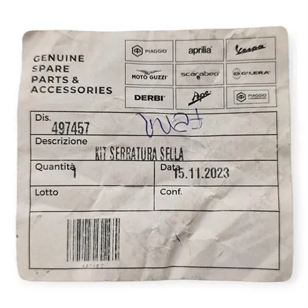 497457 Kit serratura sella originale Piaggio per scooter LX, LX Touring 50/125/150cc (2005-2013)