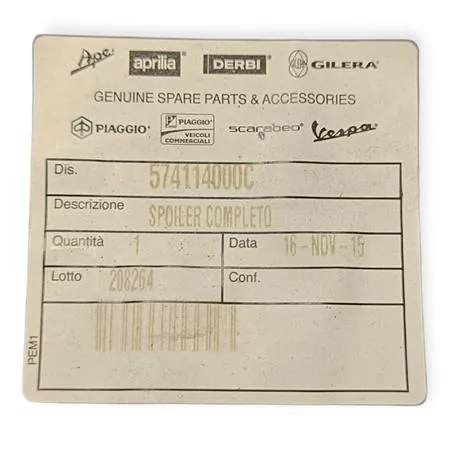 Spoiler completo (Piaggio Gilera), ricambio 574114000C