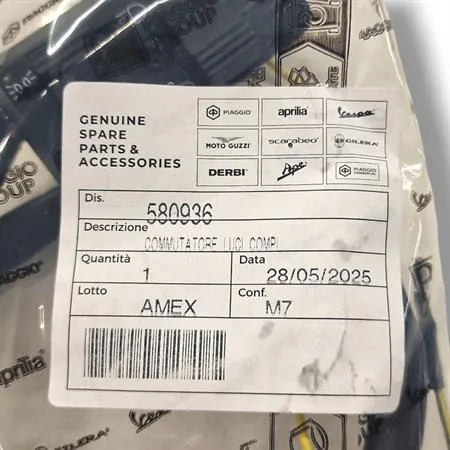 Commutatore luci completo Piaggio 580936 originale per Vespa PK XL 125, PX Arcobaleno 125/150/Euro2 (1981-2007)