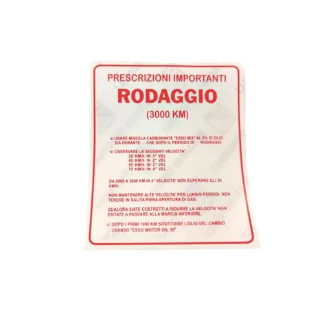 610278M Etichetta norme di rodaggio 4 marce (Piaggio Gilera)