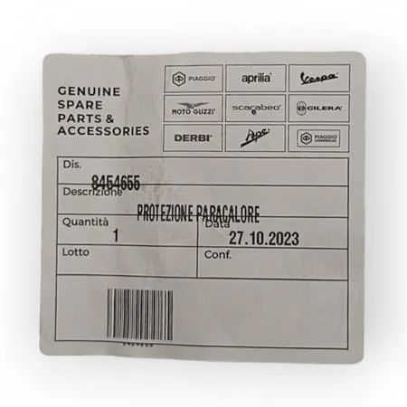 Protezione paracalore in metallo originale Piaggio venduta senza viti per scooter e maxi scooter 50, 125, 150 e 200 cc Liberty, Fly e Vespa ET2, ET4, LX, LXV, S, GTS, ricambio 8454655