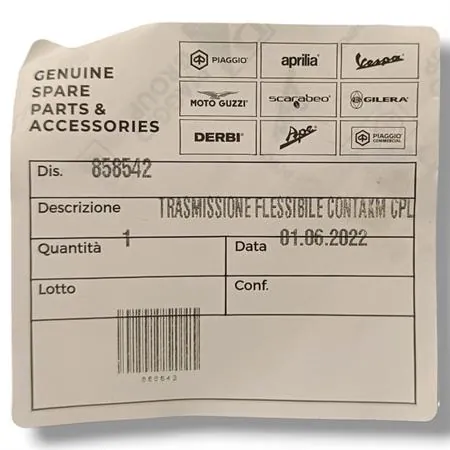 Trasmissione flessibile contakm cpl, ricambio 858542 typhoon 50 originale piaggio