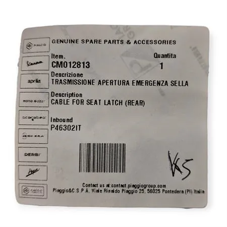 CM012813 Trasmissione apertura emergenza sella Piaggio Vespa GTS/GTV 125-310cc 4T - Ricambio originale