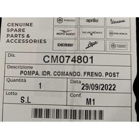 Pompa freno posteriore sinistra a comando idraulico completa di leva in alluminio cromata per scooter NRG Power 50 e maxi scooter Vespa GT, GTS e Super 125, 250 e 300 cc, ricambio CM074801