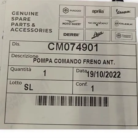 CM074901 Pompa idraulica comando freno anteriore (Piaggio Gilera)