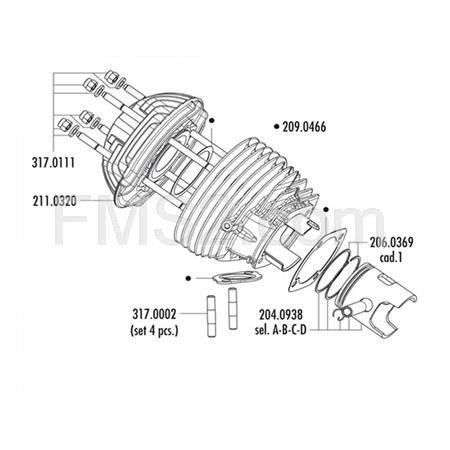 Motore gruppo termico kit Vespa 125 Primavera ET3 diametro 57 evolution (Polini), ricambio 1400211