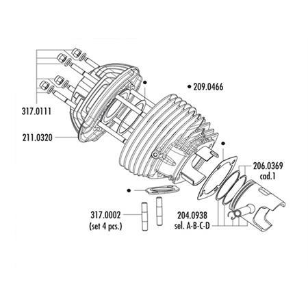 Motore gruppo termico kit Vespa 125 Primavera ET3 diametro 57 evolution (Polini), ricambio 1400211