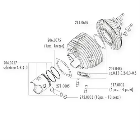Kit gruppo termico Vespa 125 ET3 Ø58 Evolution 3 Polini 1400234 – Compatibile Vespa 125 Primavera ET3