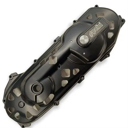 170.0306 Coperchio carter trasmissione messa in moto Polini modello Evolution di colore nero e super intagliato scooter con motore Minarelli orizzontale braccio lungo aria e liquido