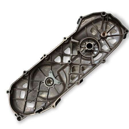 Coperchio carter trasmissione messa in moto Polini modello Evolution di colore nero e super intagliato scooter con motore Minarelli orizzontale braccio lungo aria e liquido, ricambio 1700306