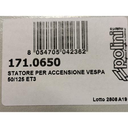 Statore Polini per accensione elettronica Piaggio Vespa 50 e 125 ET3 con cono 19 e cono 20, ricambio 1710650