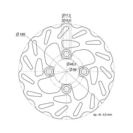 Disco freno Polini in acciaio con profilo wawe a margherita con diametro 180 mm e fissaggio a 4 fori per scooter Mbk Booster spirit 50 e Yamaha Bw's prodotti dal 1999 fino al 2016, ricambio 1750038