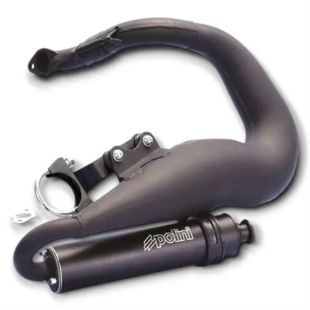 Marmitta Polini For Race verniciata nero opaco specifica per gruppi termici elaborati 130 cc montati sulle Piaggio Vespa 125 small frame con cilindro corsa lunga, ricambio 2000424
