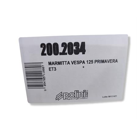 Marmitta Polini ad espansione tipo originale per Piaggio Vespa 125 primavera e Vespa 125  ET3, ricambio 2002034