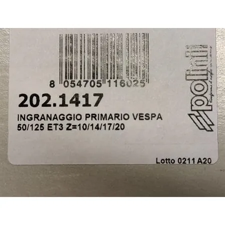 202.1417 Ingranaggio quadruplo primario Polini con rapportatura Z10-14-17-20, denti dritti per motori Piaggio Vespa 50 Special e 125 Primavera ET3 e PK 50 e PK 125 cc