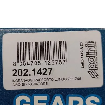 202.1427 Ingranaggi secondari Polini con rapporto lungo con dentatura z11 e z46 per ciclomotori Piaggio Ciao, Si, Grillo, Boxer, Bravo, SuperBravo, Cba con variatore