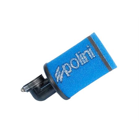 Filtro aria Polini Evolution in spugna con attacco al carburatore diametro 38 mm e curva in gomma inclinata a 90 gradi per montaggio sui motori orizzontali con carburatore PHBG con ghiera avvitata, ricambio 2030029