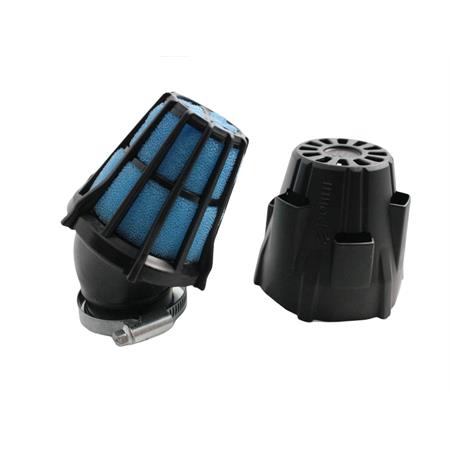 Filtro aria air box Polini blu inclinato a 30° e imbocco da 32 mm per carburatori dell'orto PHBG, ricambio 2030090