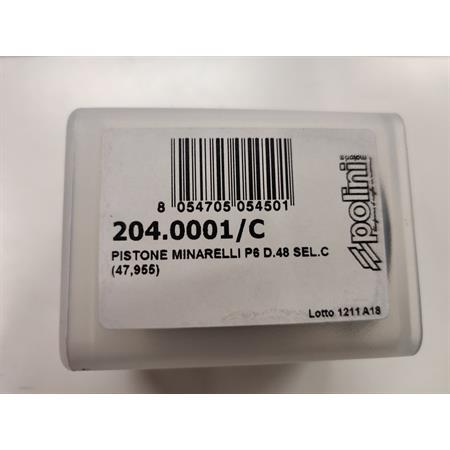 Pistone Polini per motori Minarelli p6 monofascia con diametro 48 mm e selezione C e misura reale 47,955 mm per cilindri radiali cromati, ricambio 2040001C