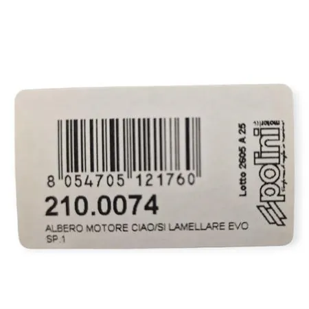 210.0074 Albero motore Polini a spalle piene per carter lamellare evolution con spinotto da 12 mm e gabbietta rinforzata per ciclomotori Piaggio Ciao, Si, Boxer, Bravo, SuperBravo, Grillo, Cba