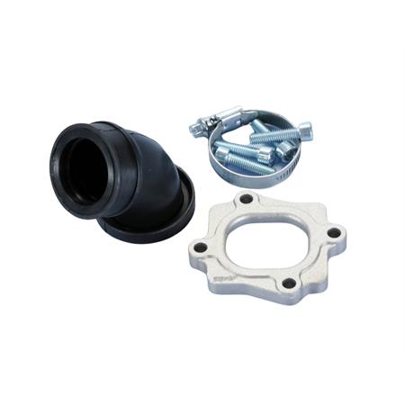 Collettore aspirazione Polini con basetta in alluminio ed orientabile a 360° per scooter con motore Minarelli orizzontale e imbocco diametro 3, ricambio 2150430