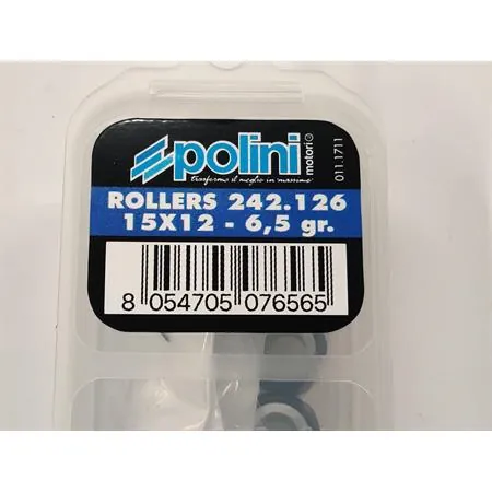 Kit rulli variatore 15x12 colore grigio peso grammi 6.5 interno ottone (Polini), ricambio 242126