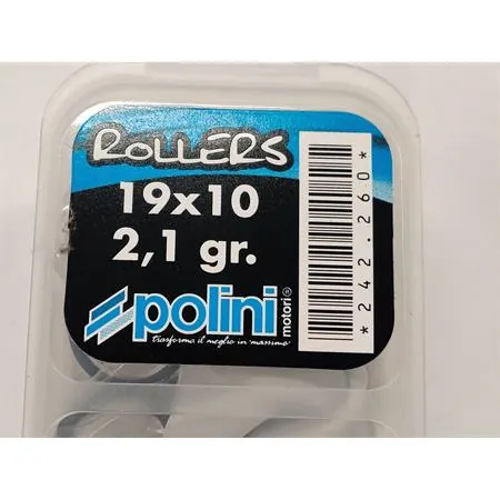 242.260 Kit rulli variatore Polini 19x10.2 mm peso grammi 2.1 interno alluminio per EVO 9 rulli per Piaggio e Minarelli