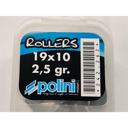 Kit rulli variatore Polini 19x10.2 mm peso grammi 2.5 interno alluminio per EVO a 9 rulli per Piaggio e Minarelli, ricambio 242262