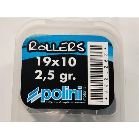 242.262 Kit rulli variatore Polini 19x10.2 mm peso grammi 2.5 interno alluminio per EVO a 9 rulli per Piaggio e Minarelli