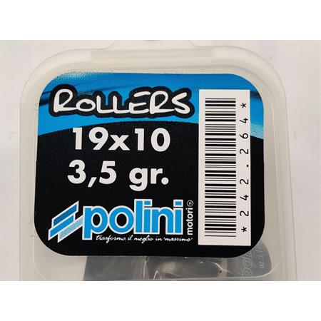 Kit rulli variatore Polini 19x10.2 mm peso grammi 3.5 interno alluminio per EVO 9 rulli per Piaggio e Minarelli, ricambio 242264