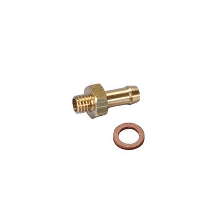 Raccordo in ottone per tubo depressore o olio miscelatore con filetto da 6 x 1 mm completo di rondella tenuta (Polini), ricambio 3110101