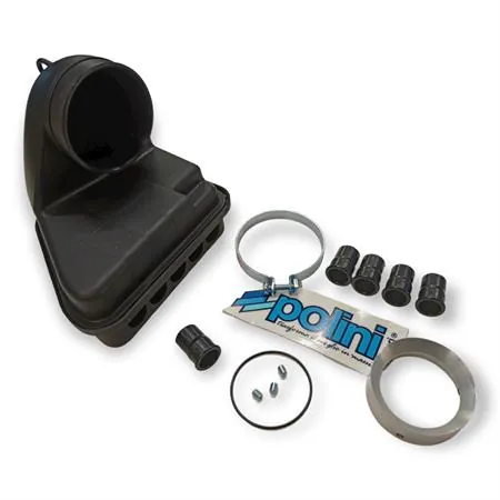 Scatola filtro aria girata thor Polini per carburatori PWK 24,26,28 e 30 completa di raccordo in alluminio e beccucci per regolare la carburazione, ricambio 928465014