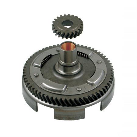 Coppia trasmissione primaria RMS in ferro per Vespa 50 - Vespa 50PK a denti dritti con parastrappi e dentatura z 24-72, ricambio 100240150