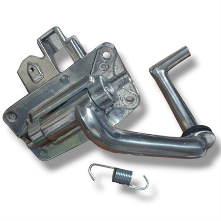Pedale freno posteriore RMS in alluminio spazzolato completo di molla ritorno, gommino tondo battuta e perno fissaggio cavo freno per Piaggio Vespa 50 R, L, N e 125 primavera, ricambio 121530191