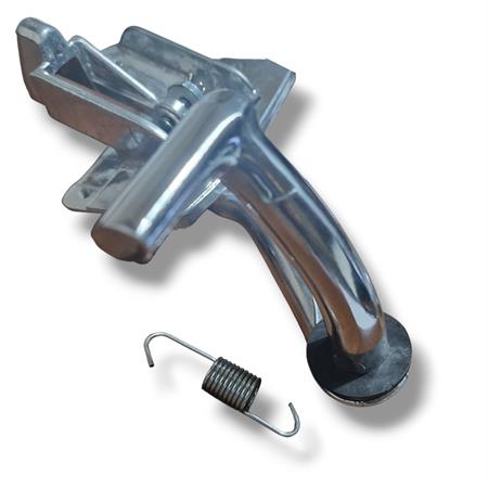 Pedale freno posteriore RMS in alluminio spazzolato completo di molla ritorno, gommino tondo battuta e perno fissaggio cavo freno per Piaggio Vespa 50 R, L, N e 125 primavera, ricambio 121530191