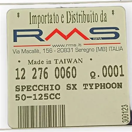 122760060 Specchio retrovisore sinistro RMS in plastica nera per scooter Gilera Typhoon, Storm e Piaggio Nrg, Ntt, Nrg Mc2 50 cc prodotti fino al 1998