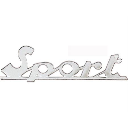 Scritta a ribattere in alluminio (RMS) con dicitura Sport per Vespa old model, ricambio 142720390