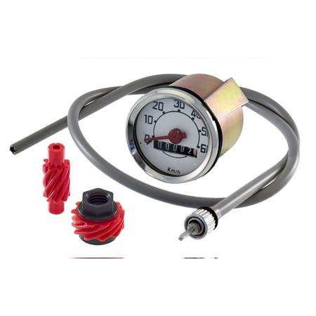 Contachilometri RMS completo di cavo trasmissione e coppia ingranaggi per Piaggio  Vespa 50 R, N, L con manubrio tondo piccolo, ricambio 163680104