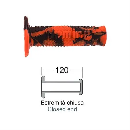 Coppia manopole Domino modello snake di colore arancio e nero con diametro interno da 22 e 24 mm, ricambio 184160810