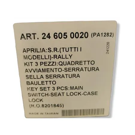 Kit serrature RMS completa dui accessori e serratura sella per scooter 50 Aprilia SR - SR lc - SR www - SR netscaper - SR stealth - Rally - Rally lc, ricambio 246050020