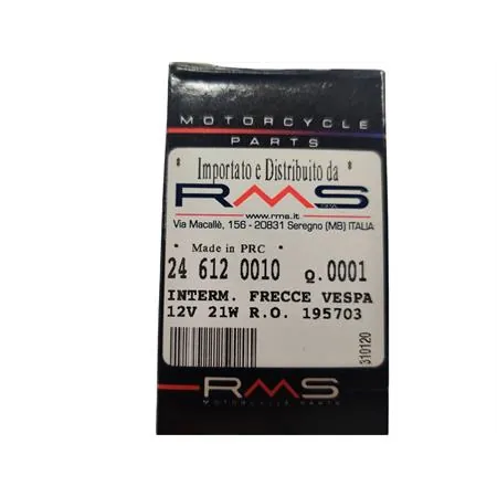 246120010 Intermittenza frecce RMS per Vespa con attacco a 3 poli e corrente alternata x Volano a 12 v (volt) e 21w. Vespa Pxe arcobaleno 125-150-200