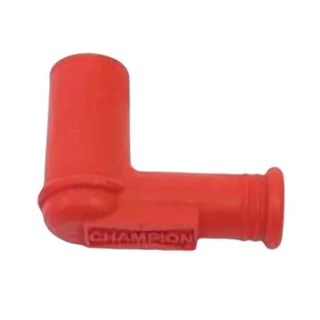 Pipetta attacco candela in silicone di colore rosso della Champion con piega a 90 gradi e resistenza da 5K ohm e fissaggio sulla candela senza terminale SAE (Champion), ricambio 246330150
