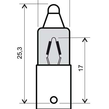 Lampadina alogena RMS con vetro trasparente e luce bianca a 12 Volt e 23 Watt con attacchi perni a 180° tra loro per applicazione su frecce tuning, ricambio 246510025