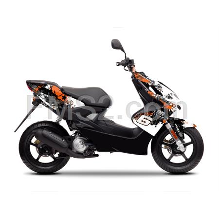Kit adesivi carena stage6 di colore arancione e bianco per scooter Mbk nitro e Yamaha aerox 50 prodotti fino al 2012, ricambio S6056601WH