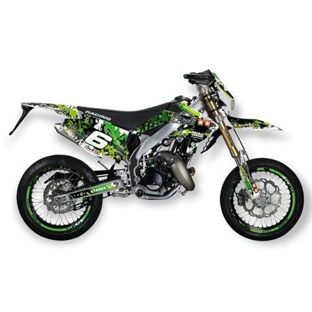 Kit adesivi carena stage6 di colore verde e nero per Hm 50 prodotte dal 2006 in poi versione motard ed enduro, ricambio S6058804GR