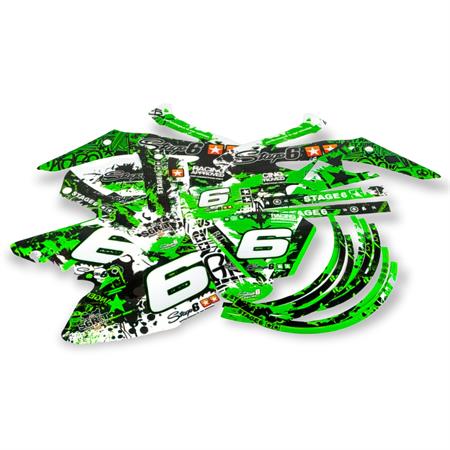 Kit adesivi carena stage6 di colore verde e nero per Hm 50 prodotte dal 2006 in poi versione motard ed enduro, ricambio S6058804GR