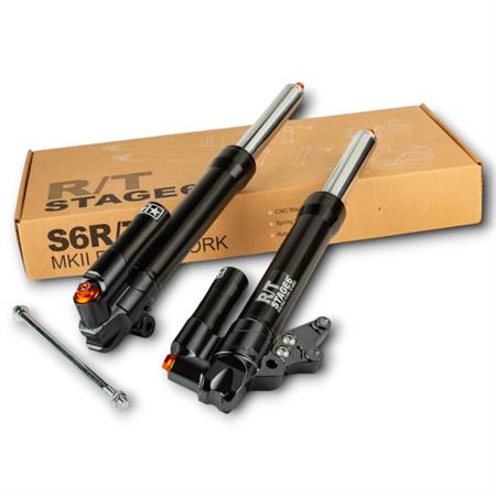 Coppia gambali e steli forcella anteriore Stage6 R/T MK2 in alluminio anodizzato nero con lavorazione CNC per scooter Mbk Nitro e Yamaha Aerox 50 cc, ricambio S61450502BK
