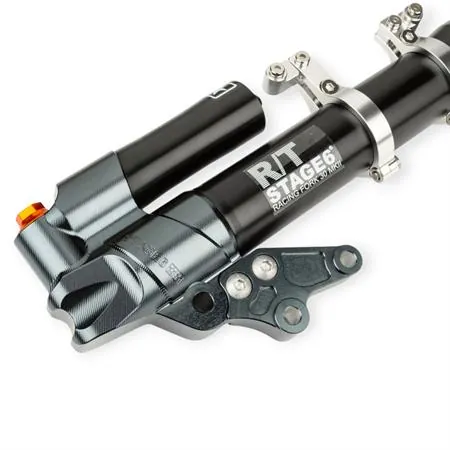 S6-1450502/PACK1 Forcella coppia gambali e steli forcella anteriore Stage6 R/T MK2 in alluminio anodizzato nero con lavorazione CNC e supporti parafango per scooter Mbk Nitro e Yamaha Aerox 50 cc