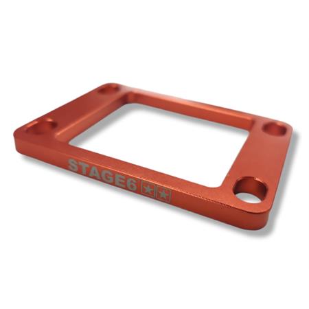 Basetta alza pacco stage6 in alluminio di colore arancio e spessore da 5 mm per motori Minarelli AM6 e Derbi, ricambio S63318805OR