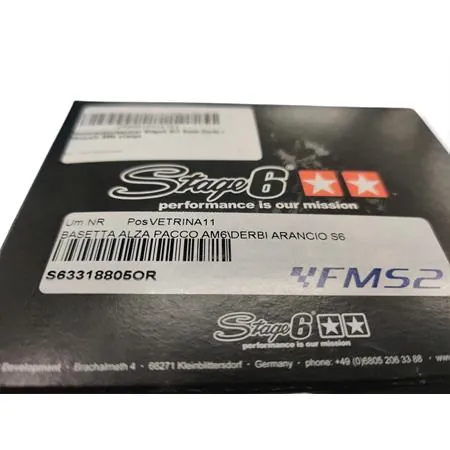 S63318805OR Basetta alza pacco stage6 in alluminio di colore arancio e spessore da 5 mm per motori Minarelli AM6 e Derbi